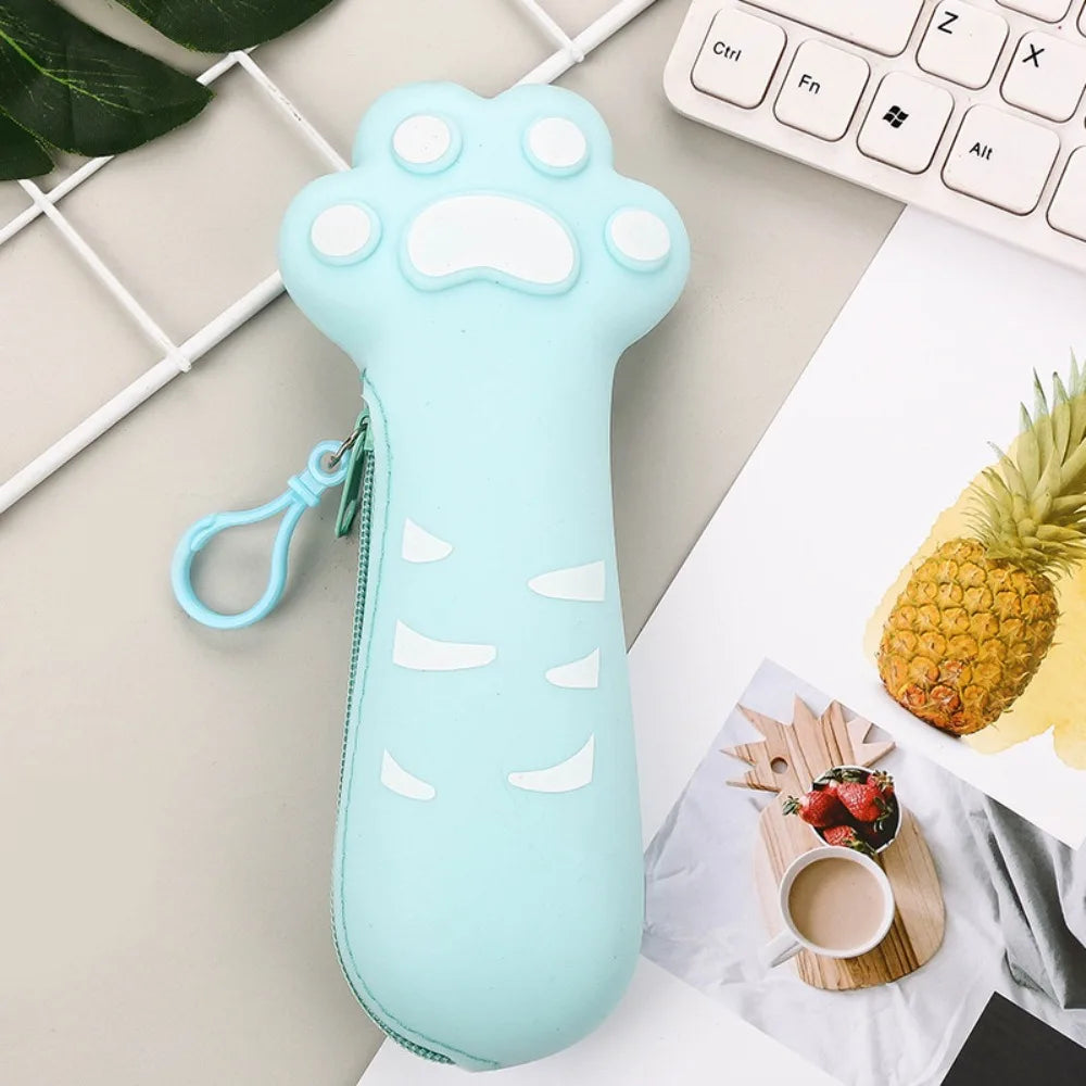 Cartoon Cute Cat Claw Silicone Pencil Case High Appearance Large Capacity Pencil Stationery Boxes Zipper Stationery Pencil Bags Peaceful Pleasures Health and Wellness Blue