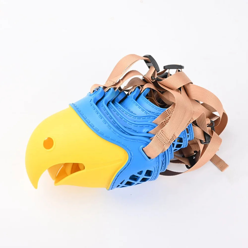 Adjustable Design Silicone Dog Mouth Cover Breathable Anti Bite Dog Walking Mask Comfort Parrot Shaped Pet Anti Barking Muzzle Peaceful Pleasures Health and Wellness Yellow - Blue XXXL