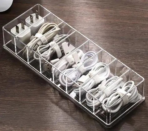 Dust Proof Storage Cable Box, Hub Organizer Box, Desktop Data Cable Storage Box, Mobile Phone Charging Cable, Power Cord Buckle Peaceful Pleasures Health and Wellness Eight grid uncovered