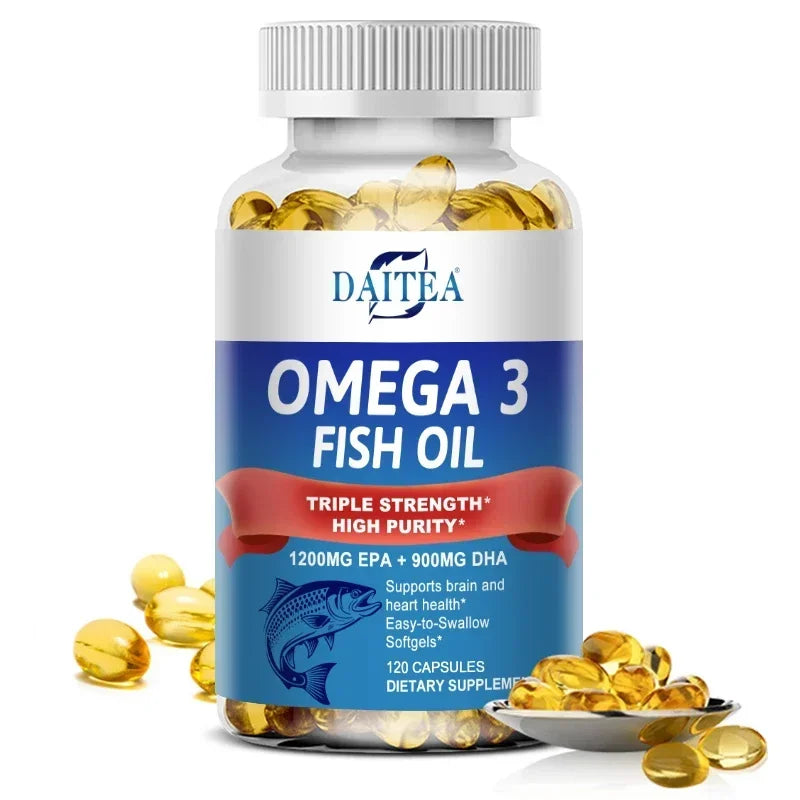 Daitea Triple Strength Omega 3 Fish Oil - Fish Oil Supplement with EPA & DHA Fatty Acids Premium Wild Caught, 30/60/120 Capsules Peaceful Pleasures Health and Wellness 120 count-1 bottle