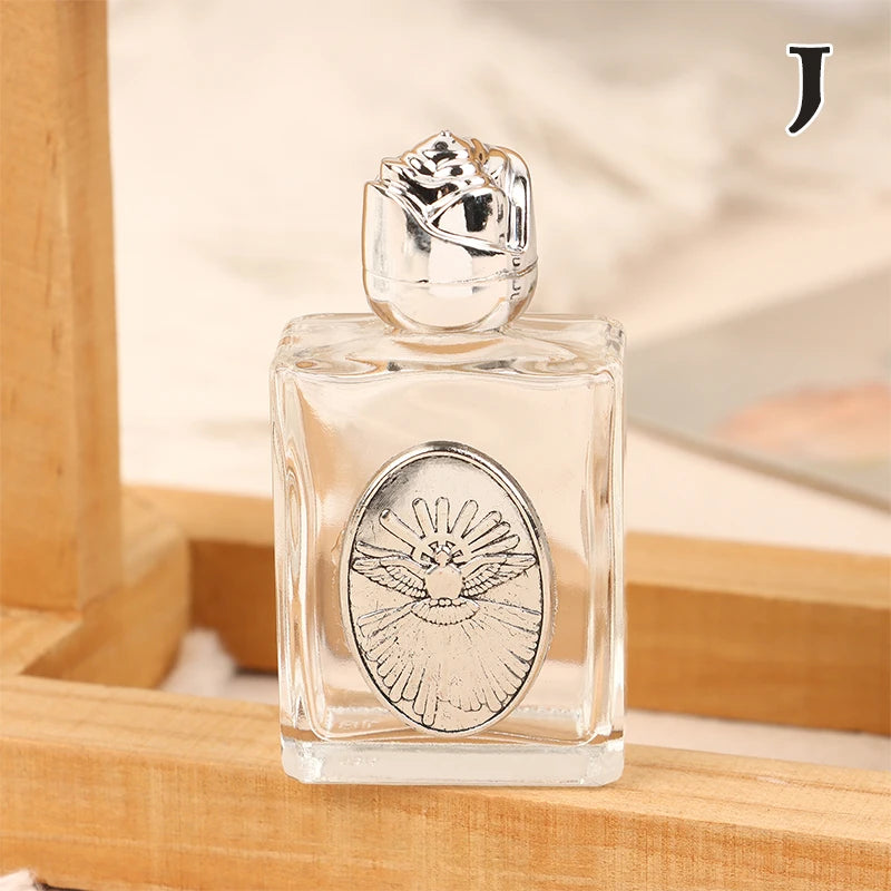 Glass Holy Water Bottle – Christian Cross & Virgin Design | 12 Styles