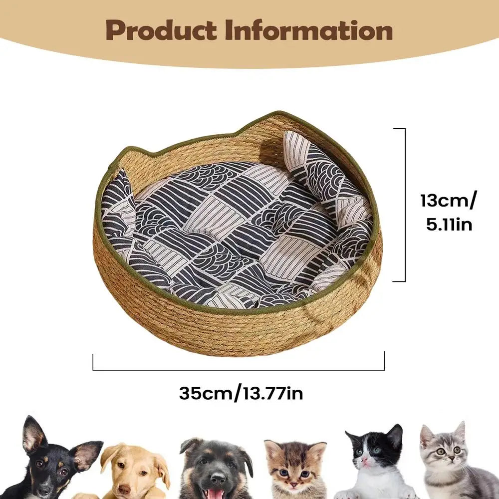 Cat Sleeping Bed With Cushion And Pillow Woven Comfortable Kitten Furniture Cat Mat Bed For Indoor Outdoor Winter Travel Car Peaceful Pleasures Health and Wellness WHITE China Mainland