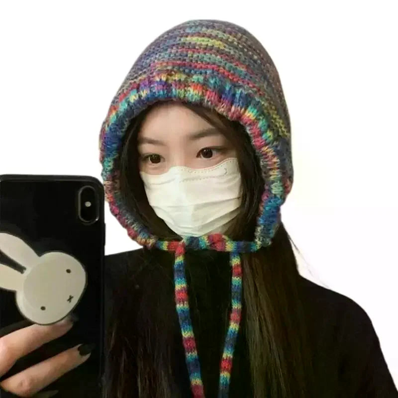 Rainbow Knit Beanie Hat – Women's Winter Warm Crochet Cap