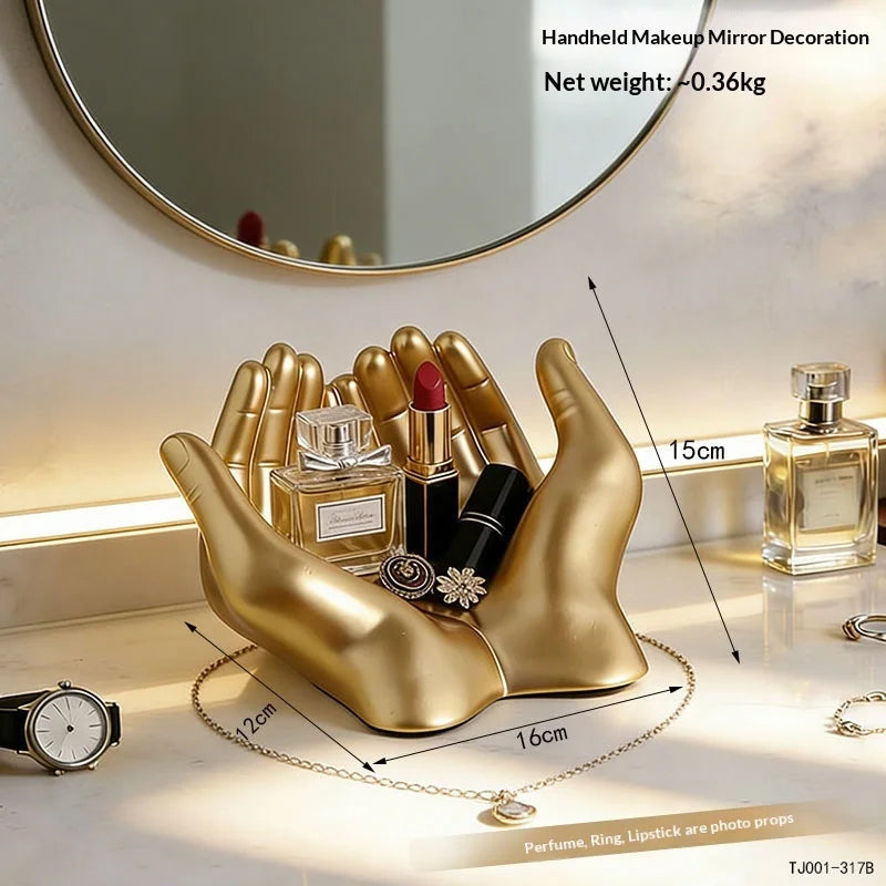 New Creative Palm-sized Storage Tray for Living Room, Entrance, Candy, Keys, Multi-functional Storage Tray, Jewelry Rack Peaceful Pleasures Health and Wellness golden