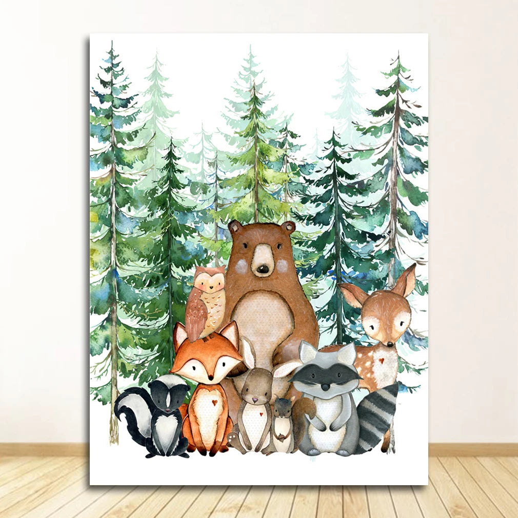 Woodland Animals Canvas Wall Art – Kids Nursery Decor Print