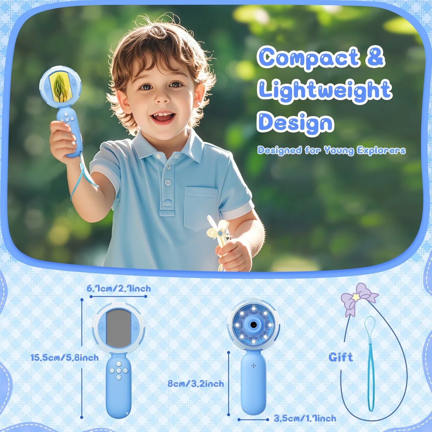 Kids Digital Microscope 1000X – 2" IPS, 8 LEDs, STEM Gift