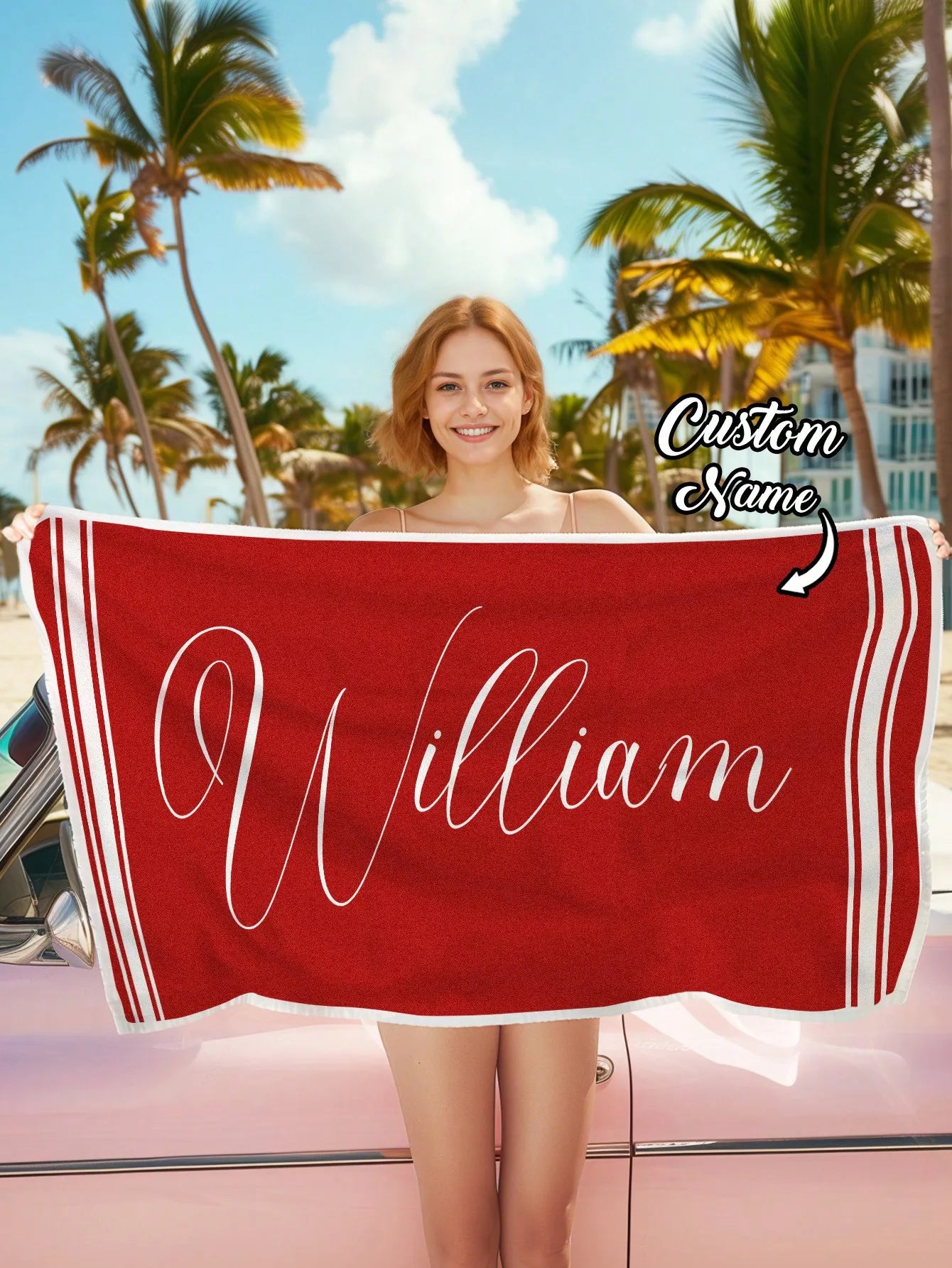 Custom Name Beach Towel | Personalized Gift for Men & Women Personalized Beach Towel Peaceful Pleasures Health and Wellness Red 70x140cm