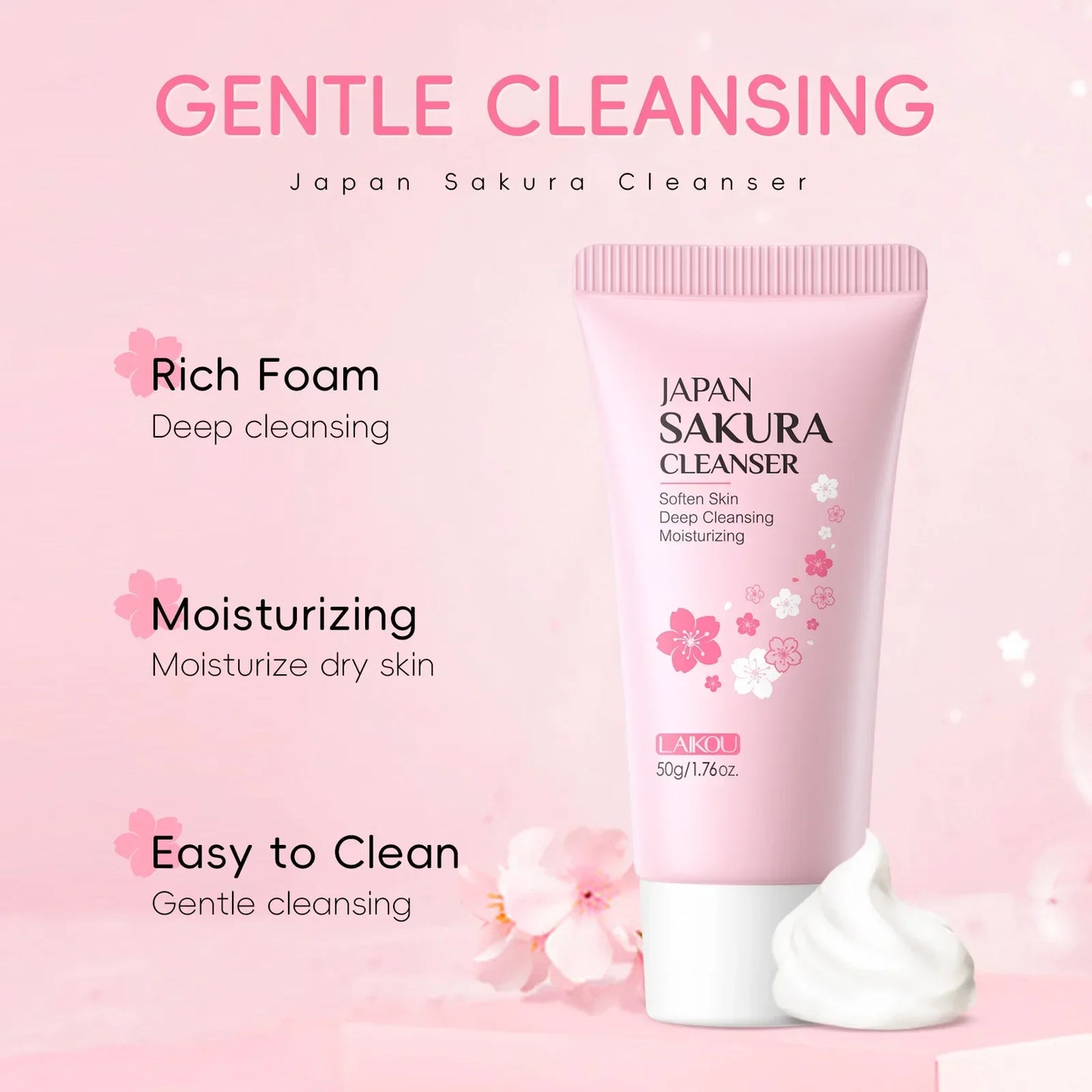 LAIKOU Sakura Foam Facial Cleanser – Deep Clean & Glow 50g Peaceful Pleasures Health and Wellness
