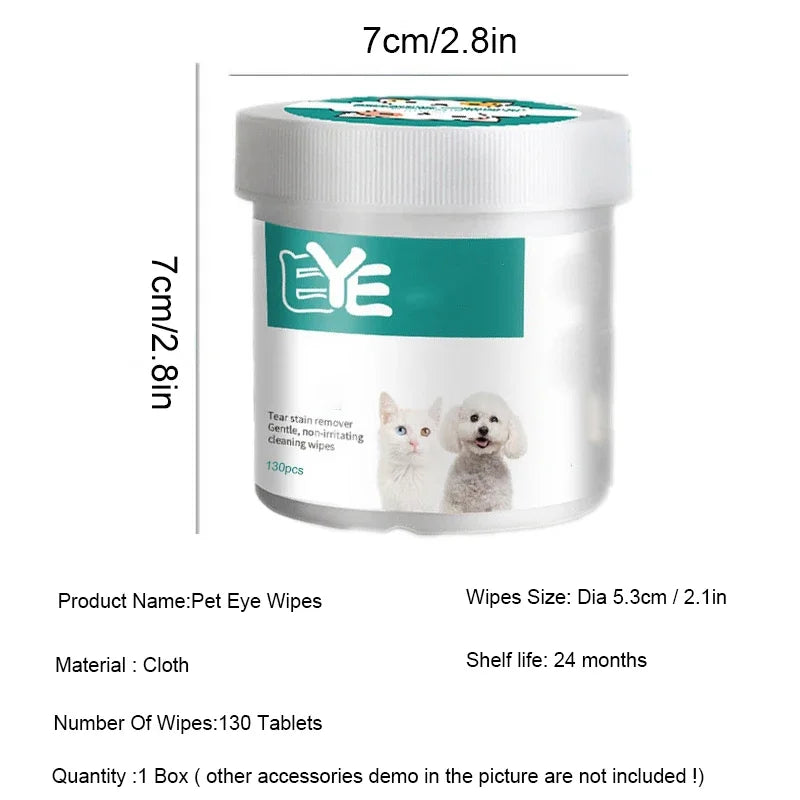 Hypoallergenic Pet Eye Wipes for Dogs & Cats – 130 Pack