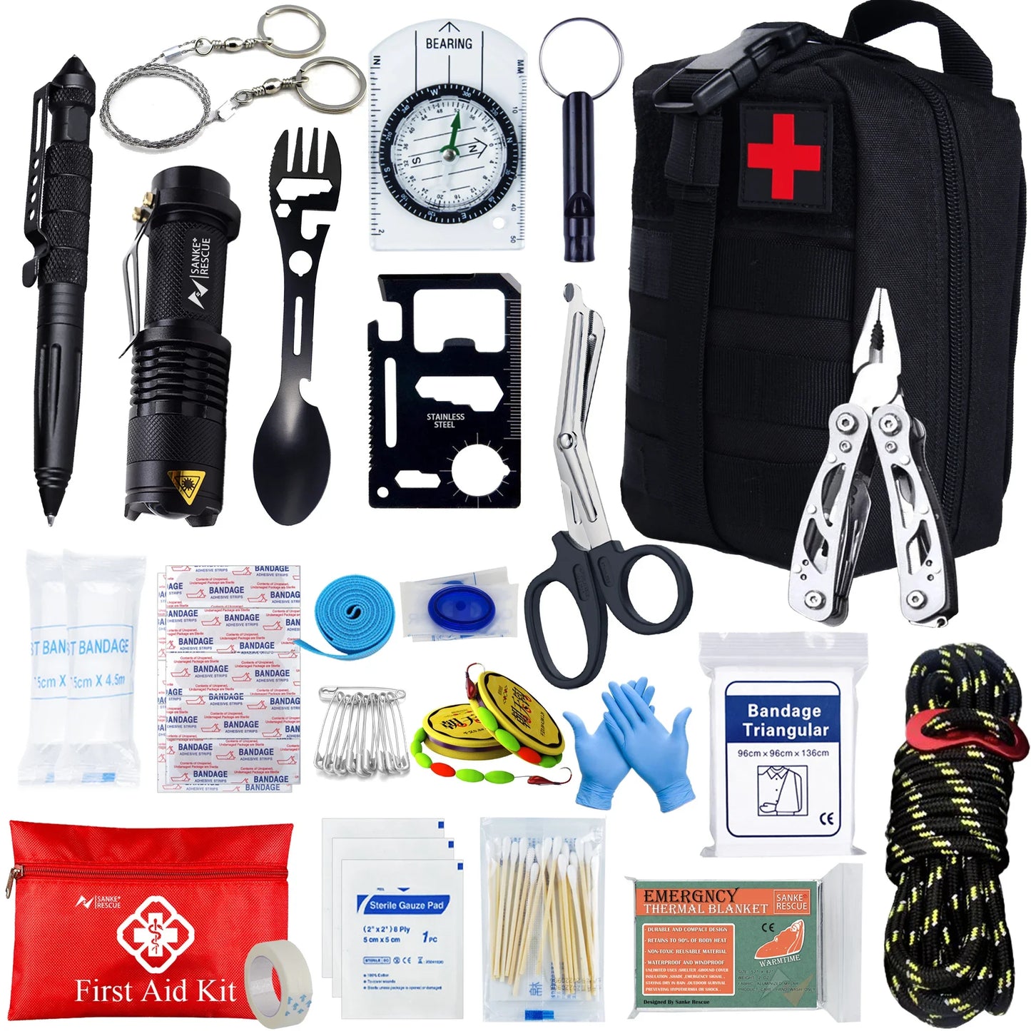 Tactical First Aid Kit In The Car Acessories Survival Kits Camping Equipments Medical Bag Self-defense EDC Pouch ifak Peaceful Pleasures Health and Wellness Black Set