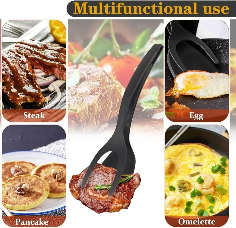 New 2 in 1 Grip Flip Spatula Tongs Egg Flipper Spatula Nylon Non Stick Coating Pancake Fish French Toast Omelet Making Tool Peaceful Pleasures Health and Wellness
