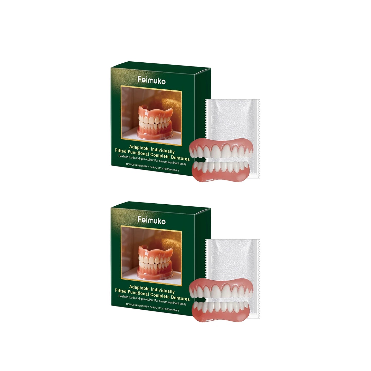 New Silicone Denture Set Silicone Liners Soft Kit Upper Lower Dentures Full Set Removable Dental Veneers Comfort Easy Use Braces Peaceful Pleasures Health and Wellness 2set boxed