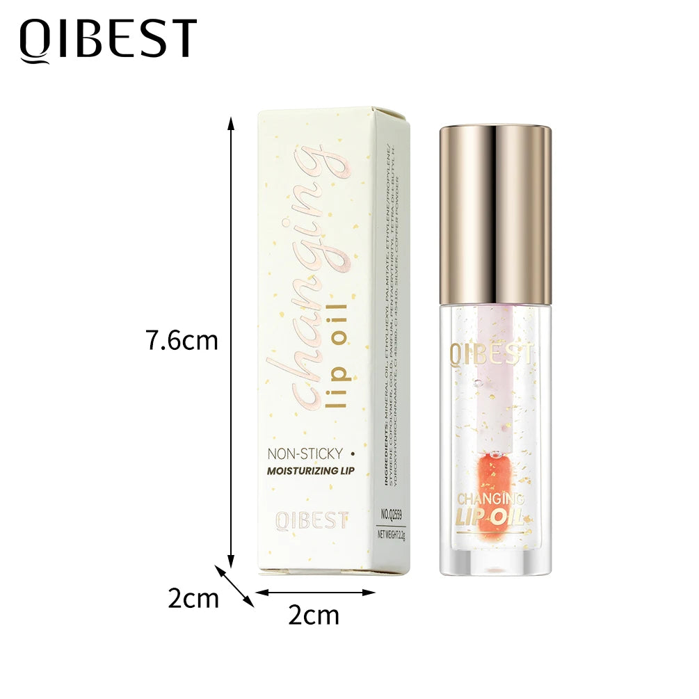QIBEST Glitter Plumping Lipgloss Jelly Moisturizer Fruit Color Changing Lip Oil Transparent Fullness Lip Tint Gel Makeup LipCare Peaceful Pleasures Health and Wellness