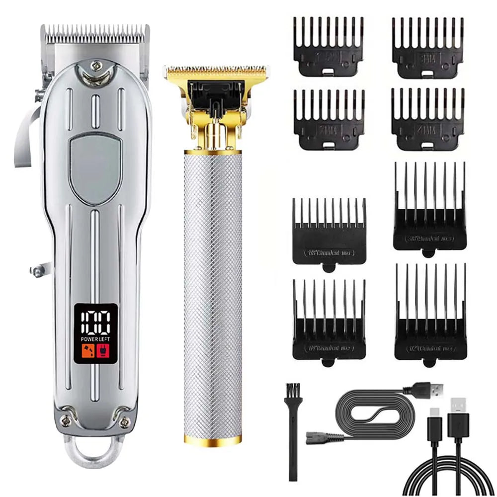 Professional Hair Clipper & Trimmer Set – Rechargeable Barber Kit Peaceful Pleasures Health and Wellness 2 in 1 (Silver) United States