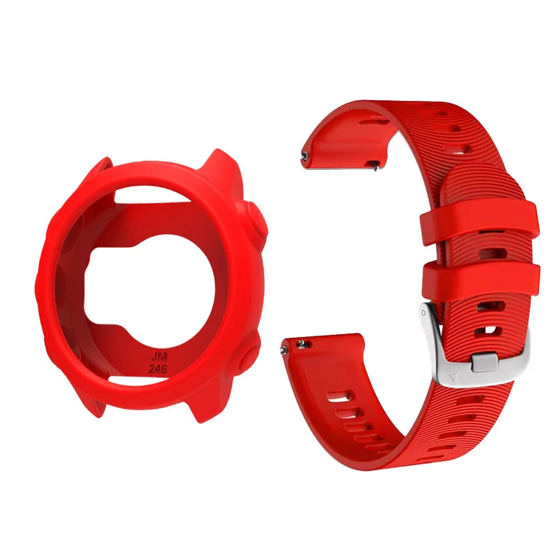 Case+Strap Compatible for Garmin Forerunner 245, 20mm Silicone Replacement Bands and Soft Silicone Protective Case Peaceful Pleasures Health and Wellness Red