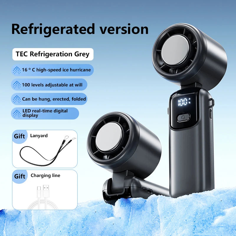 Lenovo Refrigeration Handheld Electric Fan High-speed Violent Turbo Fan Folding Neck Hanging Ice Pack Small Fan Office Outdoor Peaceful Pleasures Health and Wellness Grey Ice Cold