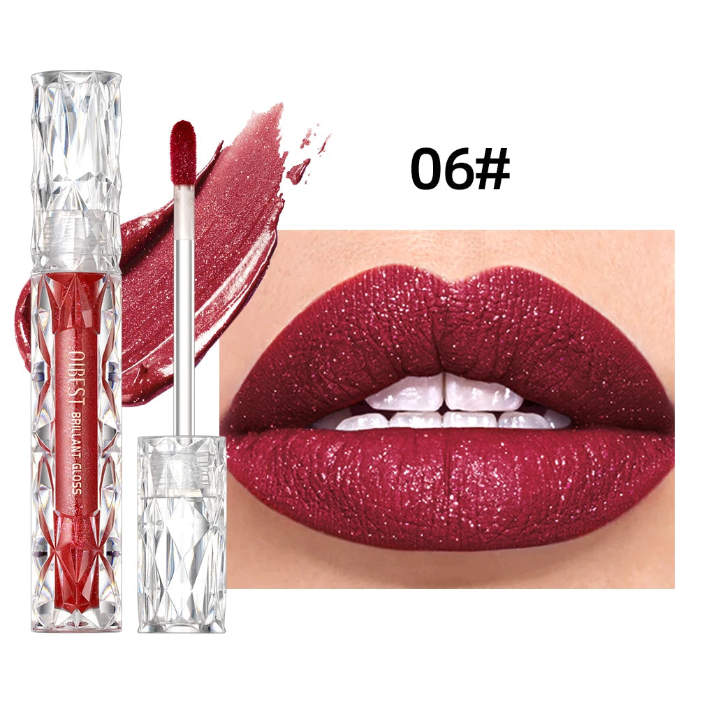 QIBEST 10 Colors Matte Shiny Glitter Liquid Lipstick Shiny Lip Gloss Diamond Waterproof Long Lasting Lipgloss Women Lips Makeup Peaceful Pleasures Health and Wellness 6