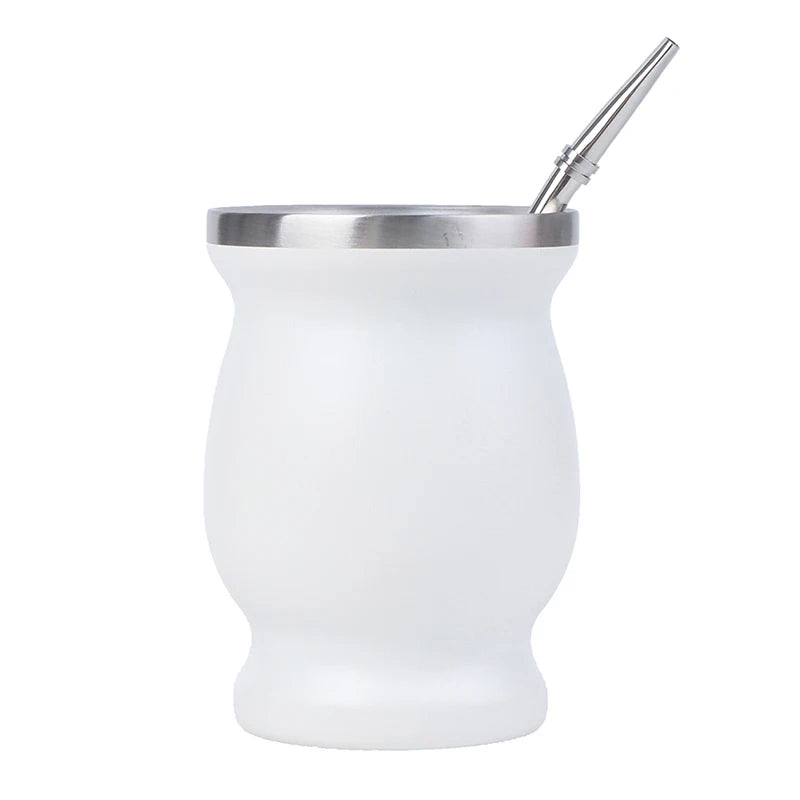 Stainless Steel Yerba Mate Gourd 8oz Cup with Bombilla Straws