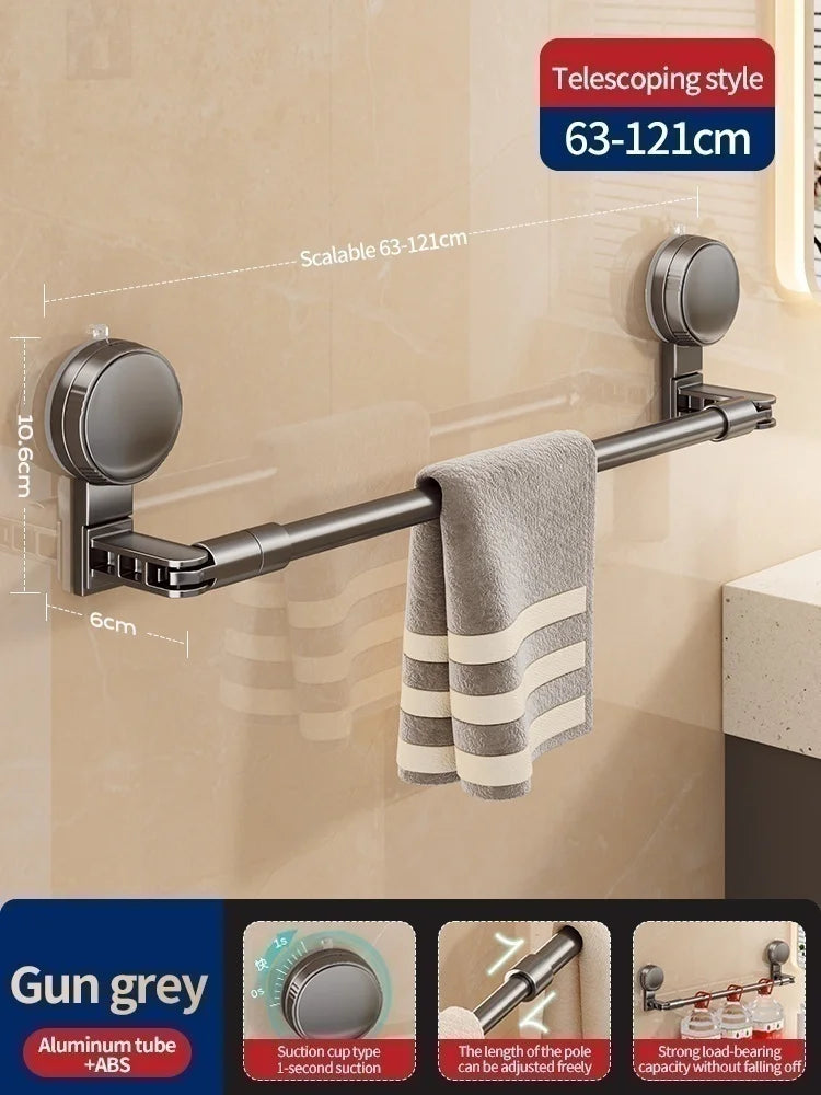 Extendable Suction Cup Towel Rack | No-Drill Aluminum Bar