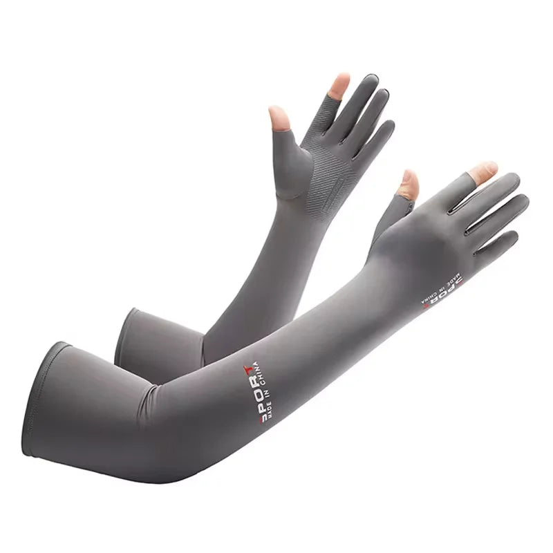 1Pair Sport Arm Sleeves Cycling Running Fishing Climbing Arm Cover Sun UV Protection Ice Cool Sleeves 5 Finger Cuff Peaceful Pleasures Health and Wellness Grey as picture