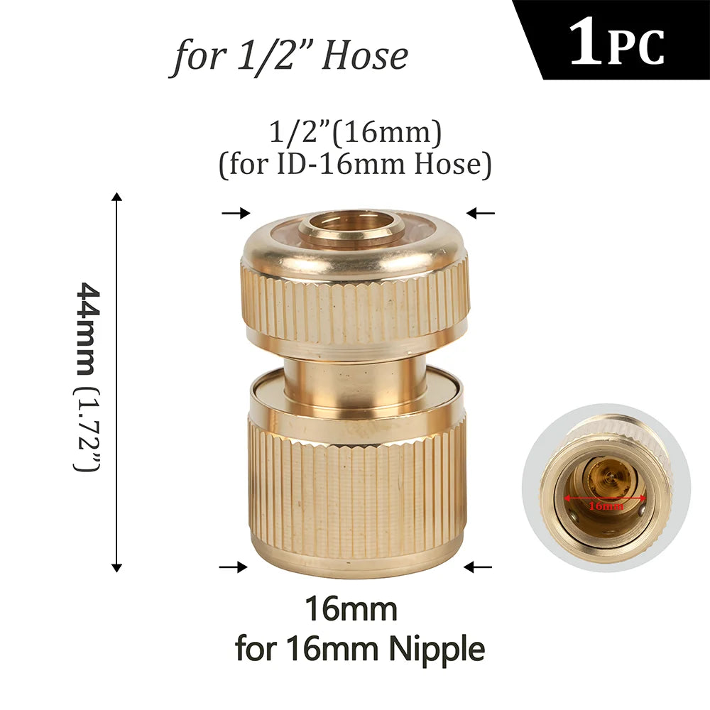 Quick Connector Water Pipe Tap Adaptor Fitting for 1/2"3/4"3/8"1/4" Irrigation Tube Water Stop Repair Joints Brass Garden Hose Peaceful Pleasures Health and Wellness B 1PCS