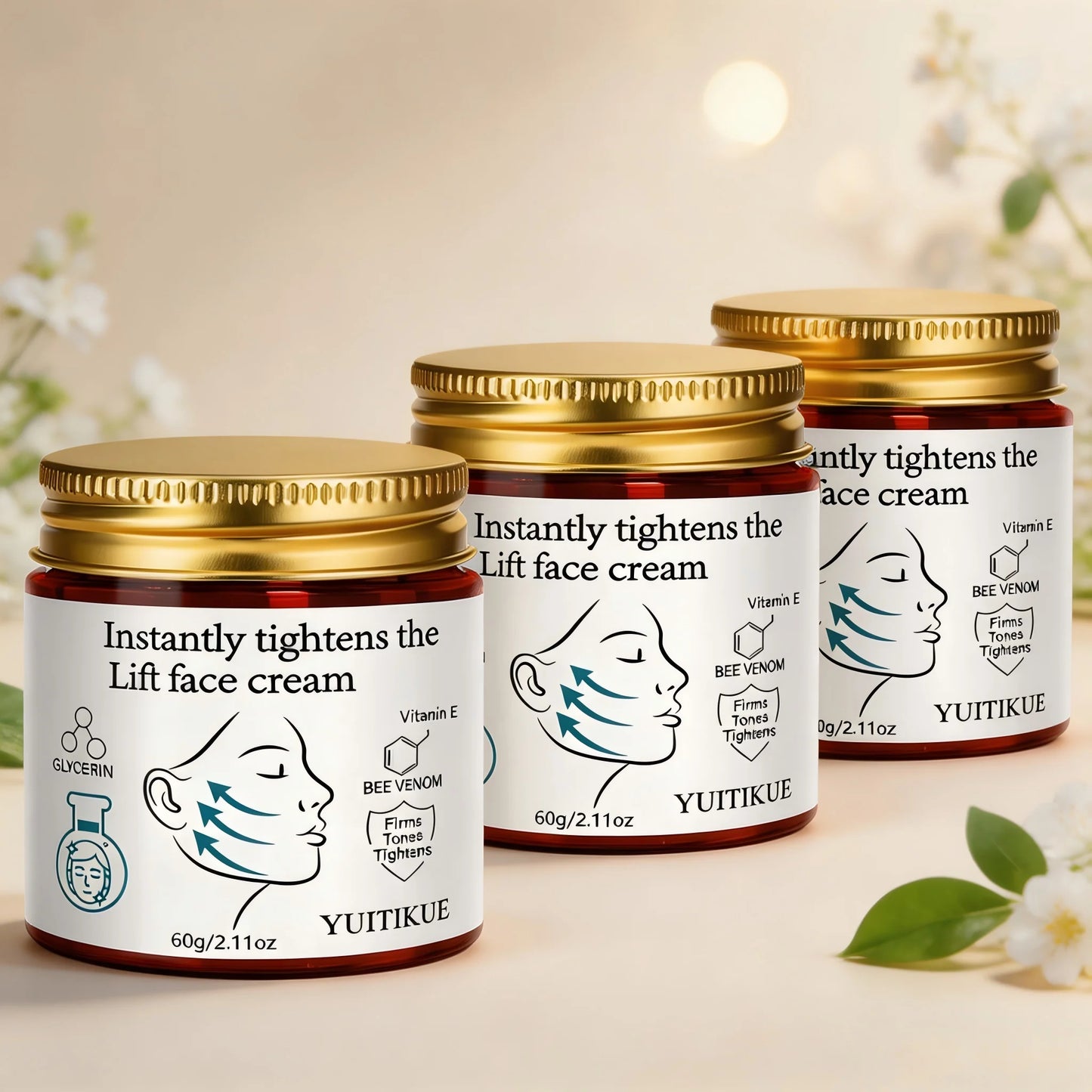 YUITIKUE Instant Face Lift Cream 60g Bee Venom & Vitamin E Formula for Firming, Tightening & Smoothing Skin Peaceful Pleasures Health and Wellness 3pc
