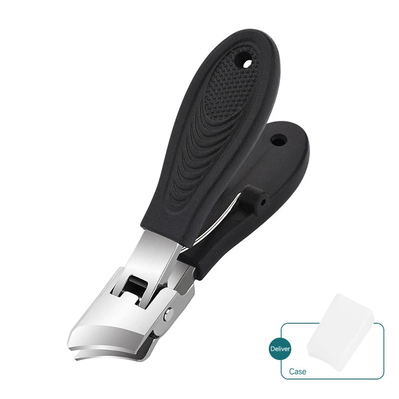 Large Jaw Openning Nail Clipper Thick Hard Slanted Nail Cutter Stainless Steel Manicure Tools Toe Cutter Trimmer Anti-Splash Peaceful Pleasures Health and Wellness Black