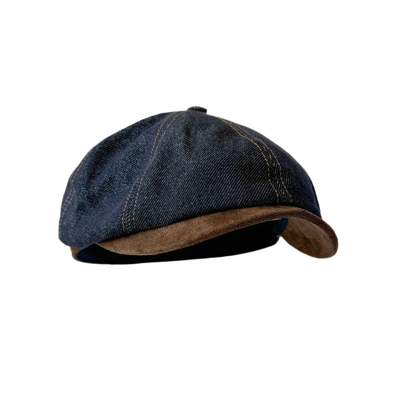 Vintage Denim Patchwork Beret Painter Hat | Unisex Cotton