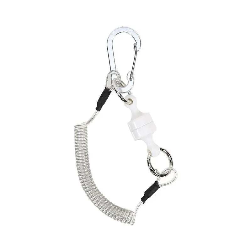 Retractable Coil Tether with Magnetic Buckle Clip Auto-Release High Elasticity Spring Cord Anti-Loss Safety for Keys Tools Peaceful Pleasures Health and Wellness white