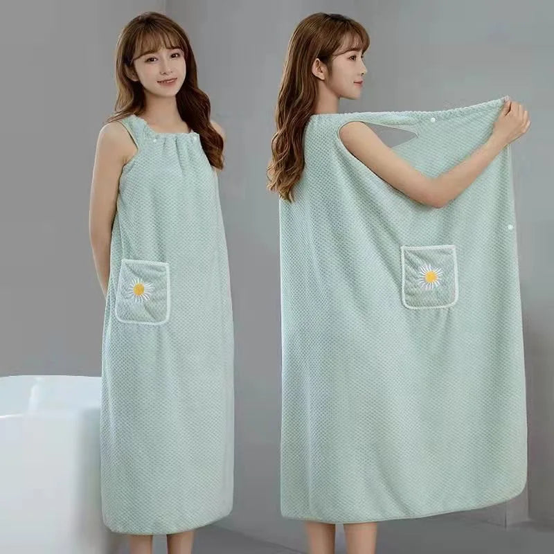 Women's Wearable Bath Towel Wrap | Quick-Dry Cotton Bathrobe