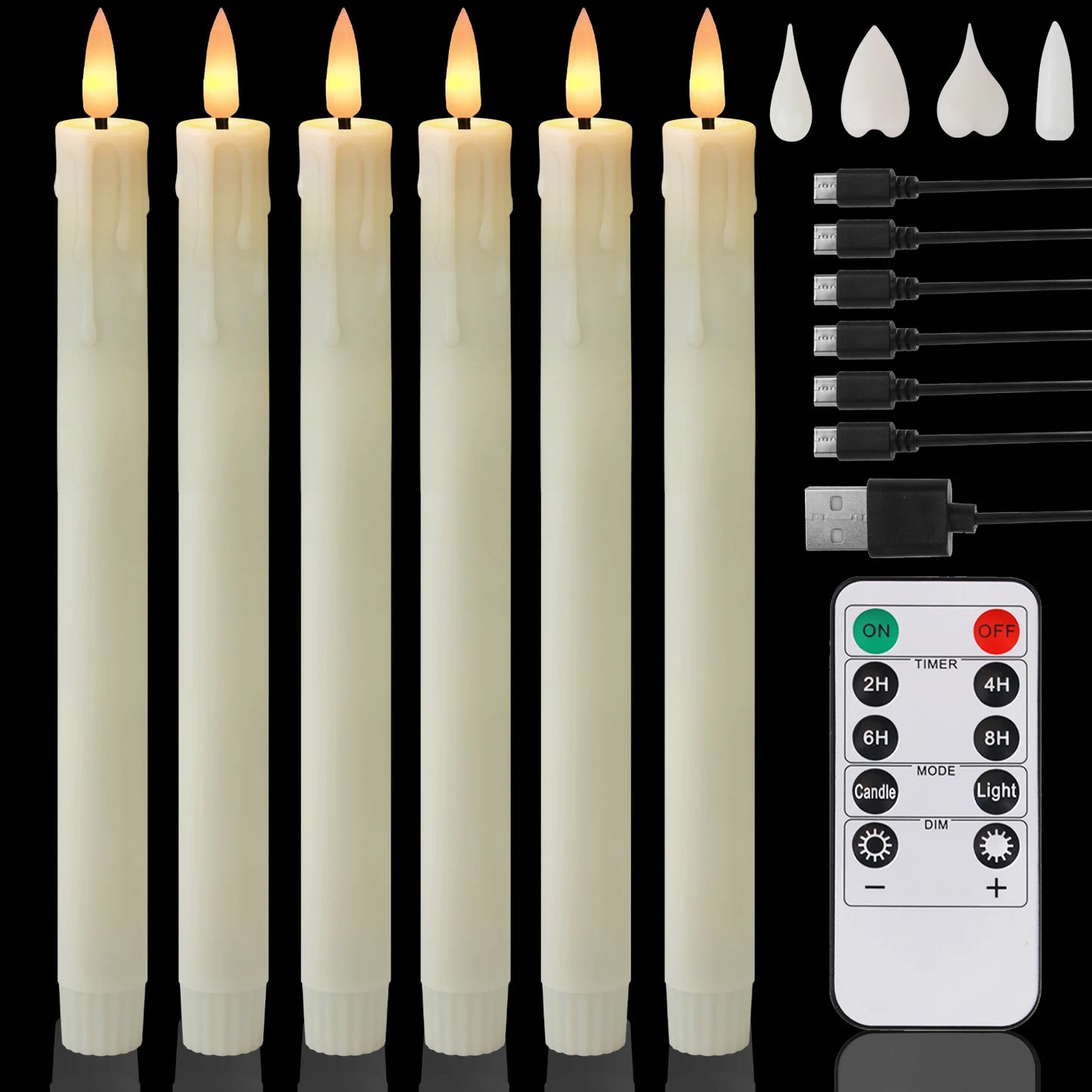 Flameless Taper Candles with Remote & Timer | 6-Pack LED 9.6"