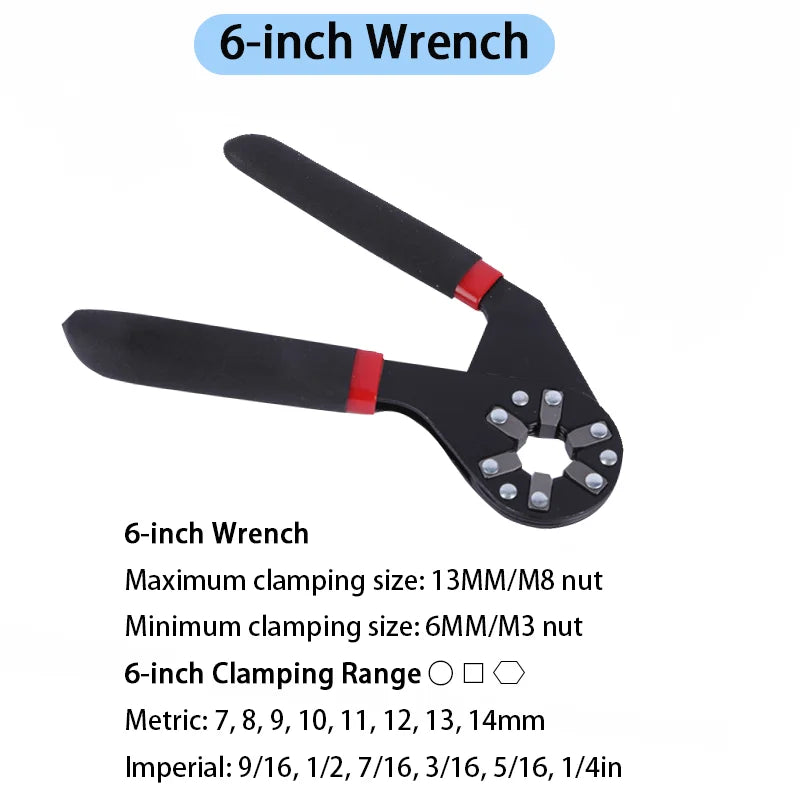 Magic Wrench 6 Inch 8 Inch Multi-purpose Hexagonal Alloy Steel Manual Clampable Movable Hexagonal Wrench hand tool Peaceful Pleasures Health and Wellness 6 inch
