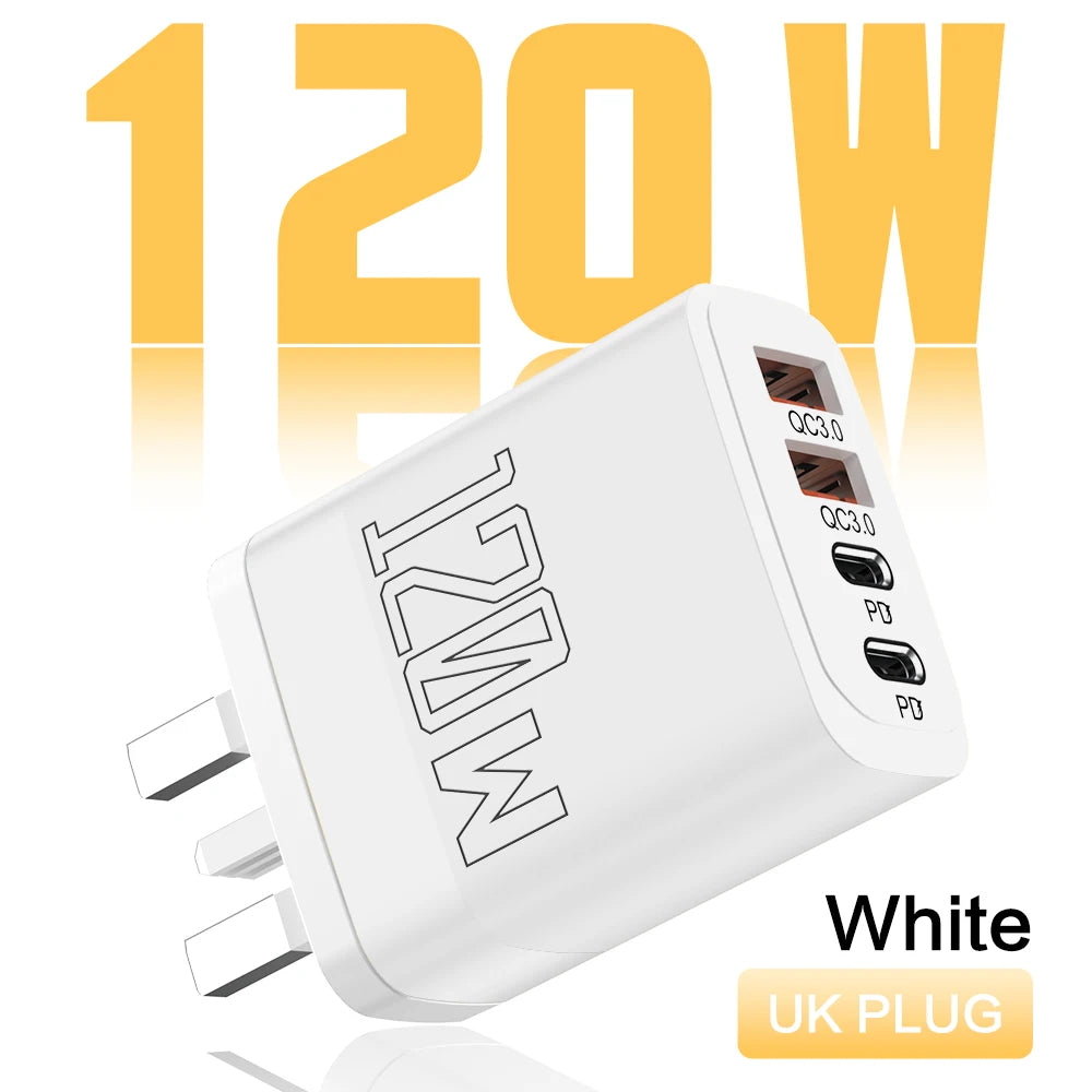 120W 4-Port USB-C PD Fast Charger | iPhone & Samsung