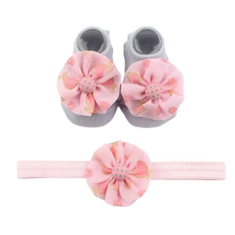 Baby Floral Headband & Socks Set | 0–6 Months Infant Gift