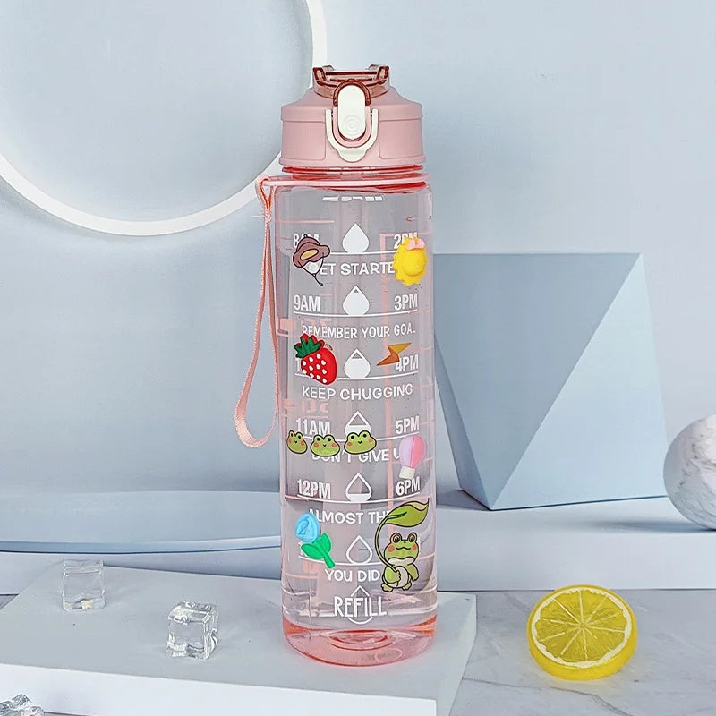 900ml Clear Water Bottle – Straw Lid & Carry Handle | Gym & Sport