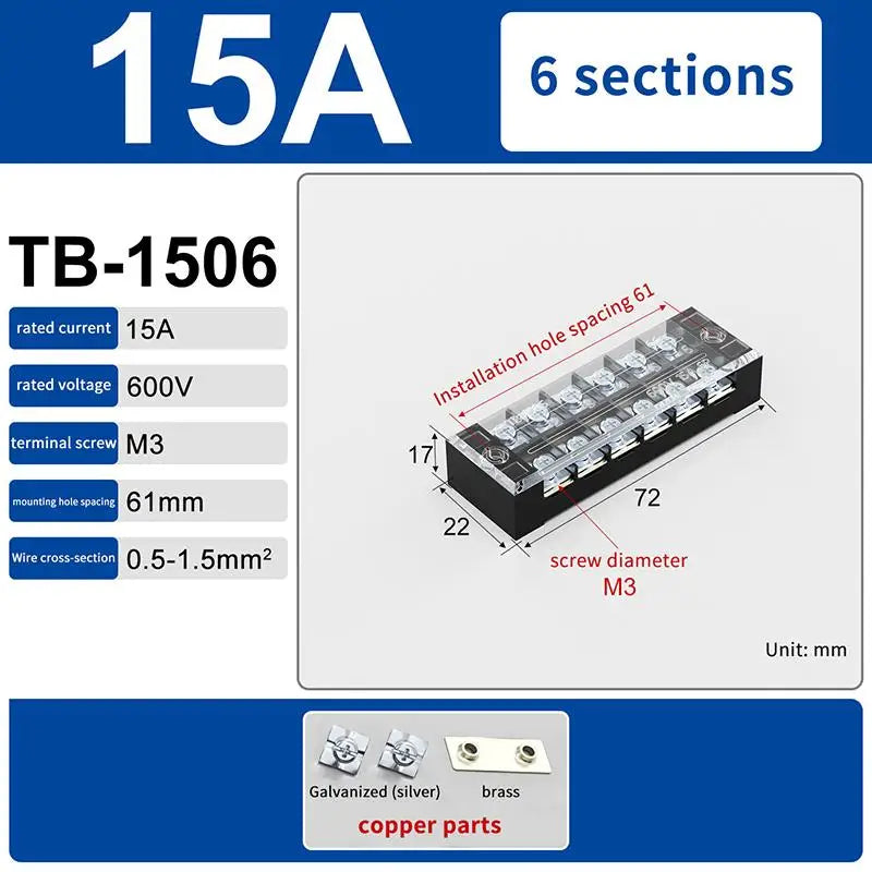 Versatile Dual Row Barrier Screw Terminal Block Wire Connector 15A 600V For TB Series 3 4 5 6 8 10 12 15 Positions Ways Peaceful Pleasures Health and Wellness TB1506