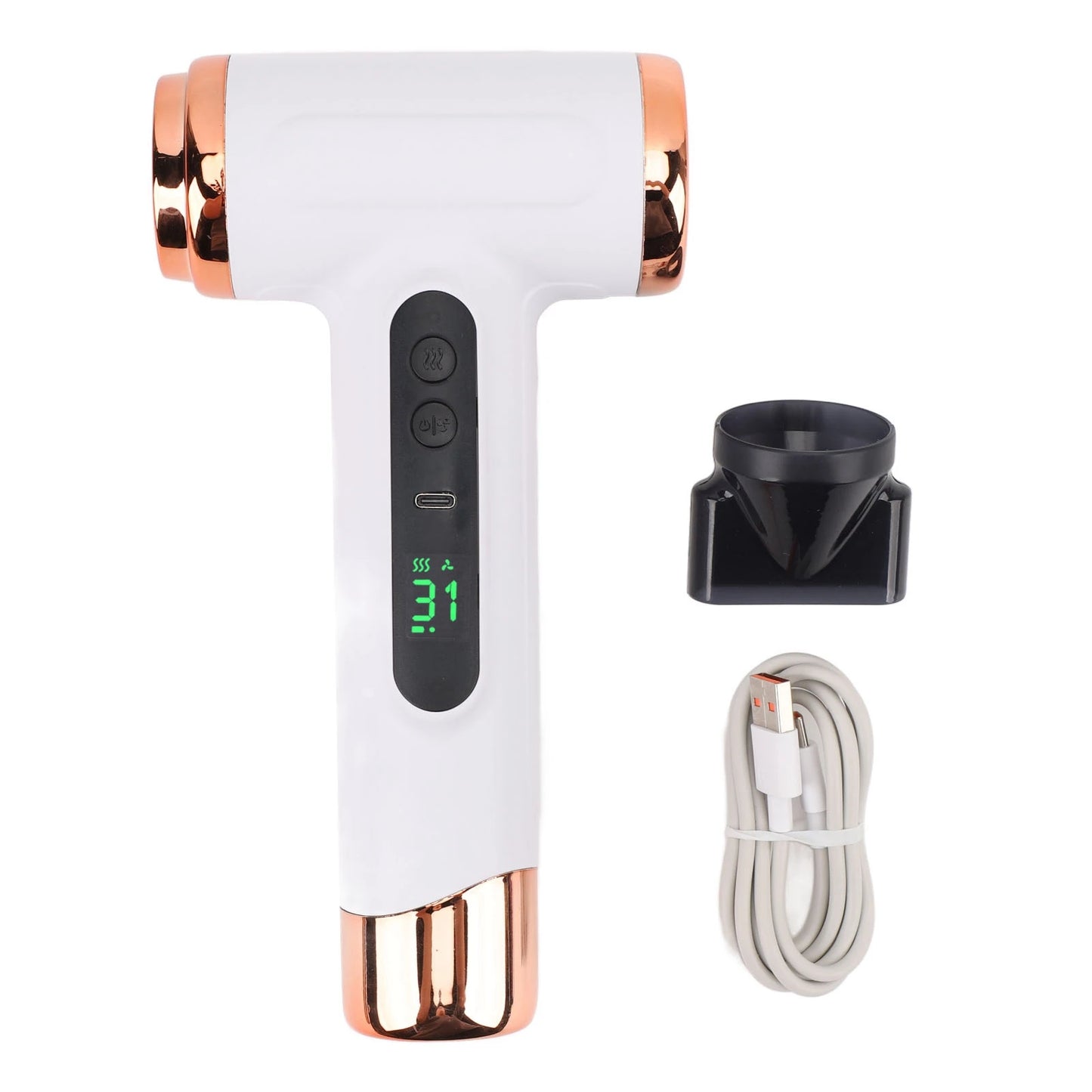 Hair Blow Dryer 200W 15000mAh Portable Hair Dryer USB Rechargeable Multi Modes Lightweight Fast Drying with Nozzle for Travel Peaceful Pleasures Health and Wellness WHITE
