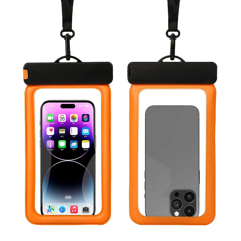 phone waterproof case phone armbands and pouches diving phone case swimming bag phone IPX8 waterproof bag under water floating Peaceful Pleasures Health and Wellness Orange