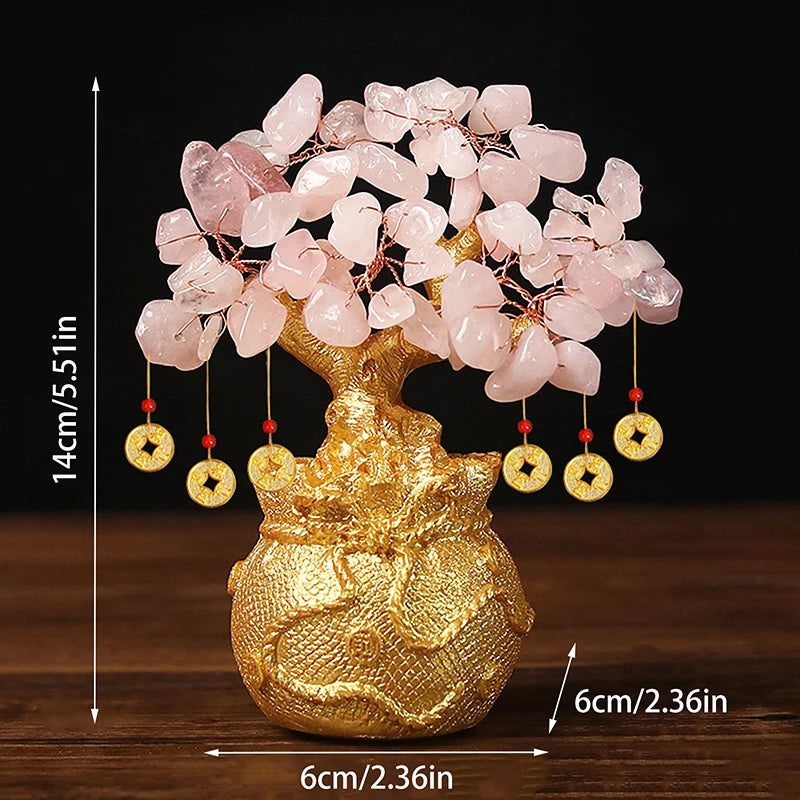 Yellow Crystal Money Tree Feng Shui Wealth Bonsai Ornament