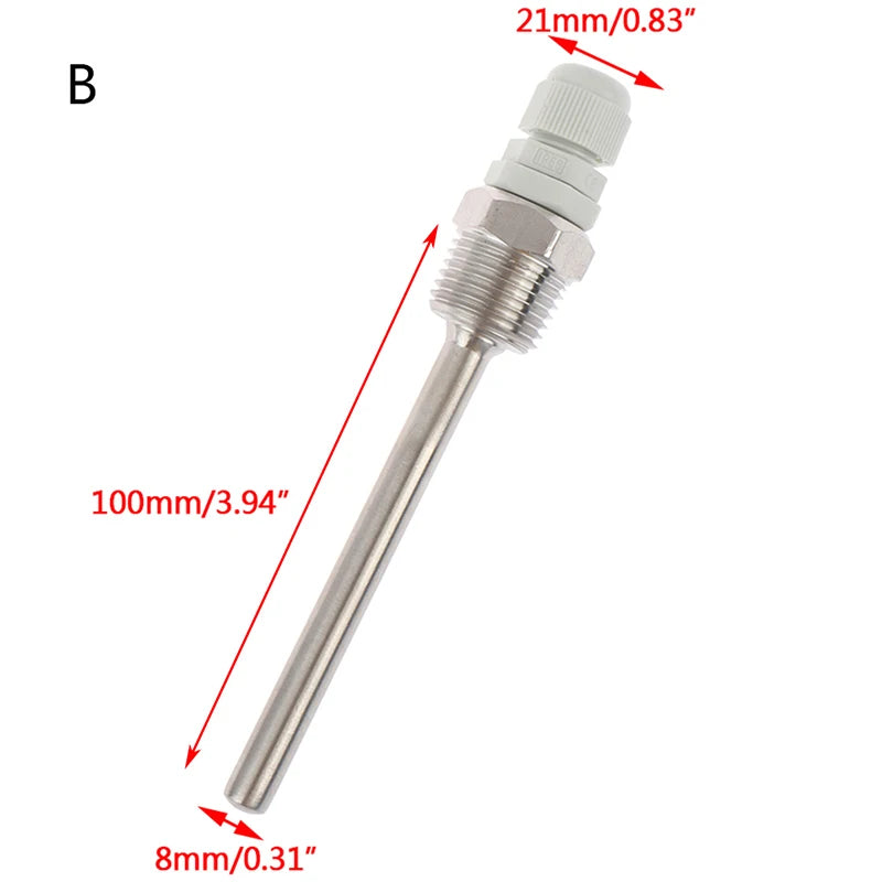 Stainless Steel Thermowell 1/2" NPT | 50–200mm Temperature Sensor