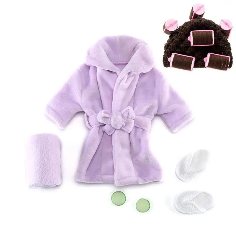 Newborn Spa Photo Outfit – Plush Bathrobe, Headwrap & Props