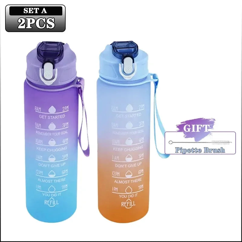 900ml BPA-Free Motivational Sports Water Bottle with Straw