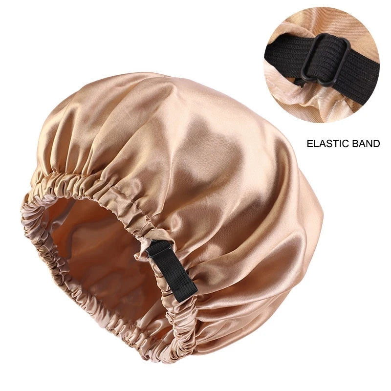 New Satin Hair Cap for Sleeping Invisible Flat Imitation Silk Round Haircare Women Headwear Ceremony Adjusting Button Night Hat Peaceful Pleasures Health and Wellness Khaki