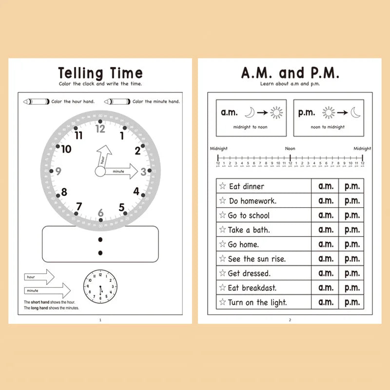 32 Page Telling Time Exercise Cognition Book Interactive Game About