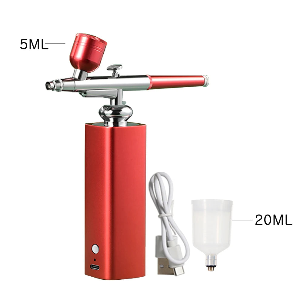 Nail Airbrush Air Compressor Portable Airbrush For Nail Cake Tattoo Makeup Air Brush Nail Art Paint Compressor Oxygen Injection Peaceful Pleasures Health and Wellness Red