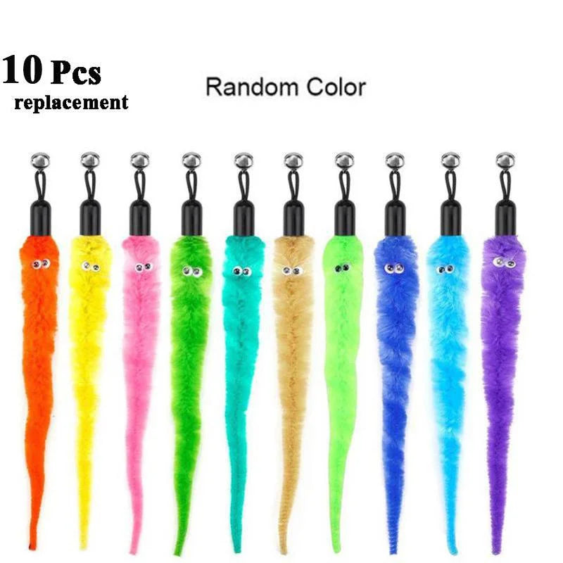 Worm Cat Teaser Toy Replacement Heads – Plush Wand Refills Cat Wand Toy Refill Peaceful Pleasures Health and Wellness 10Pcs Multicolor