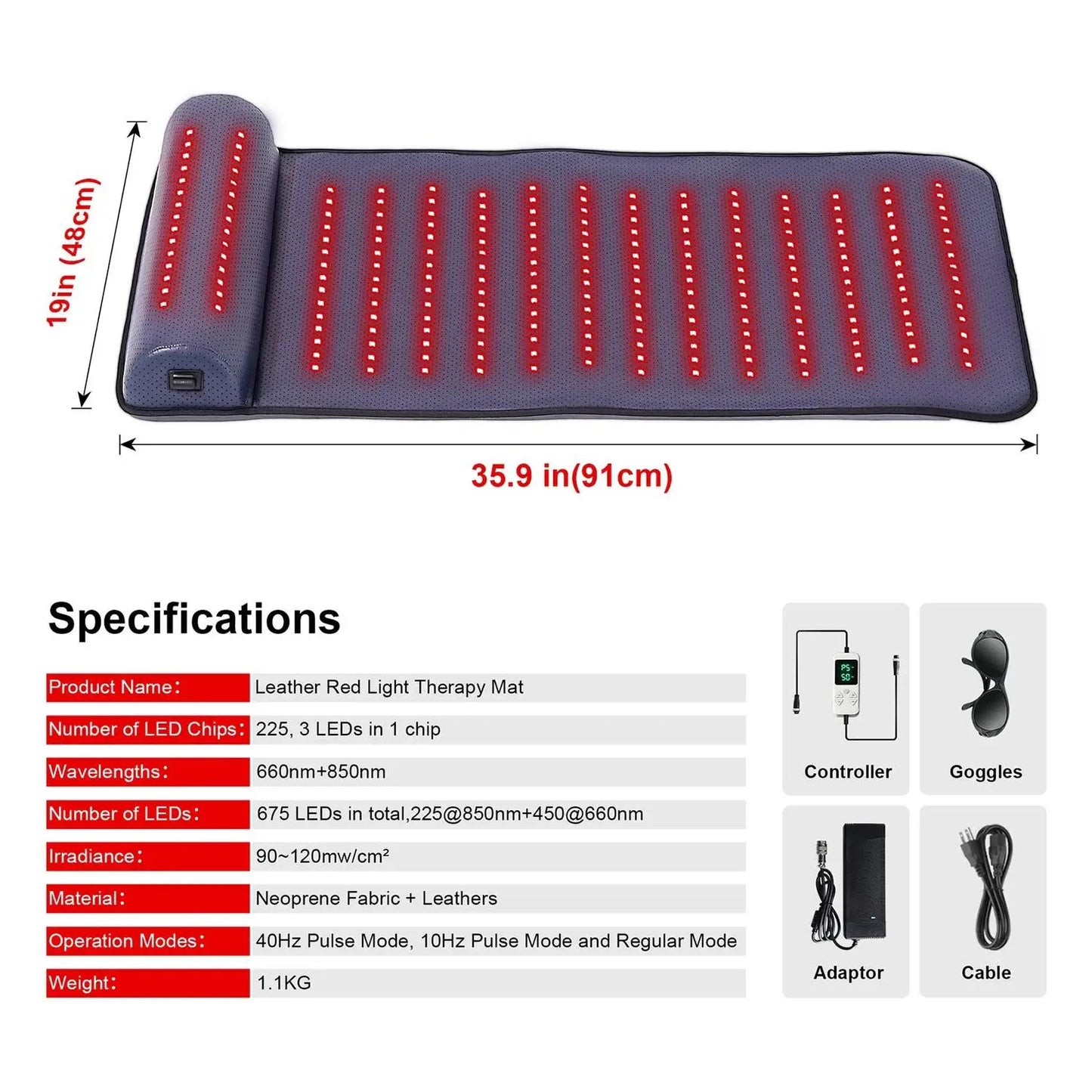 VamsLuna Red Light Therapy Mat | Far Infrared Pain Relief 675 LEDs