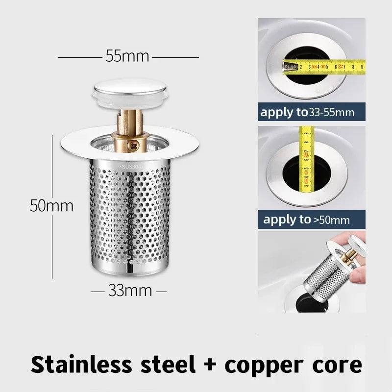 Stainless Steel Pop-Up Drain Stopper | Hair Catcher & Odor Guard