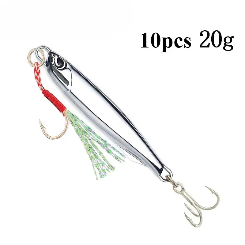 2026 New 10Pcs Metal Jig Lures, 20/30/40g Plating Silvery Bait, Durable Saltwater Sea Fishing Lure for Bass Fishing Peaceful Pleasures Health and Wellness DY30-20g-10PCS