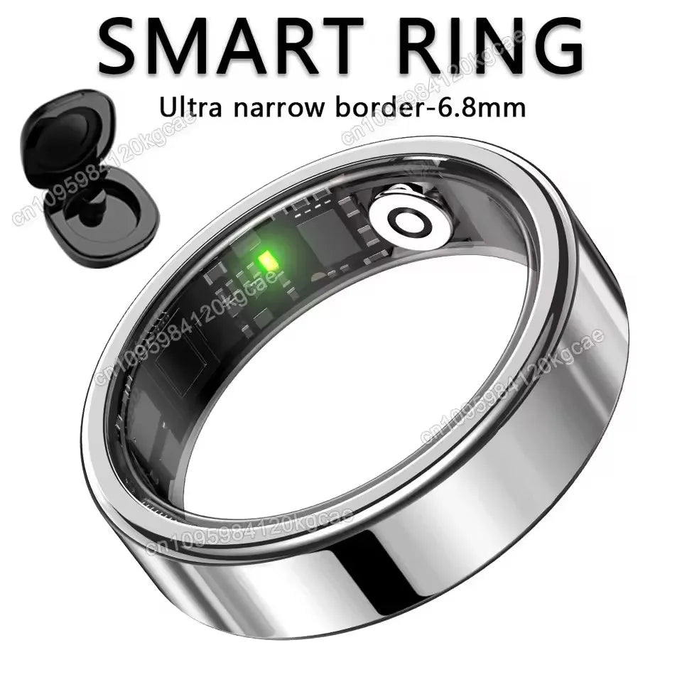 New R09 Smart Ring Men Women with Charging Case,Heart Rate Blood Oxygen,Skin Temperature Monitor,5ATM Waterproof For Android IOS Peaceful Pleasures Health and Wellness Silver Pro 8